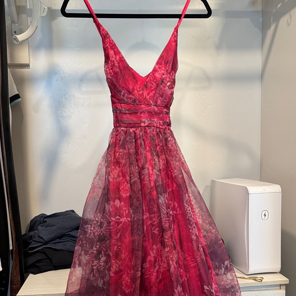 Lulu's Pink and Red Floral Strap V-Neck Maxi Dress